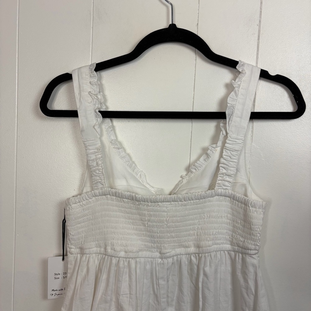 Japna White Ruffle A-Line Smocked Summer Dress Cotton New NWT size Small Beach - Picture 6 of 11